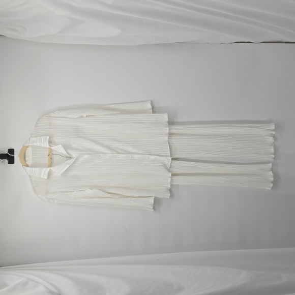 Shirt Pleated Two Piece Set Loose High Waist Wide Leg Pants Suit Casual … - Picture 1 of 14